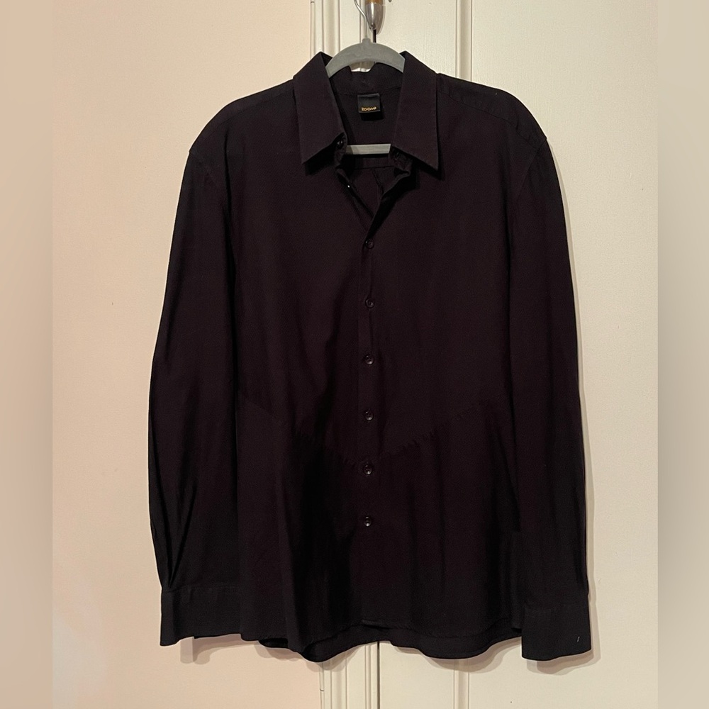 Zoom Black Cotton Button Down